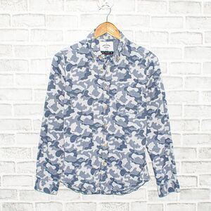PORTUGUESE Flannel Blue Camo Button up Shirt Size Small